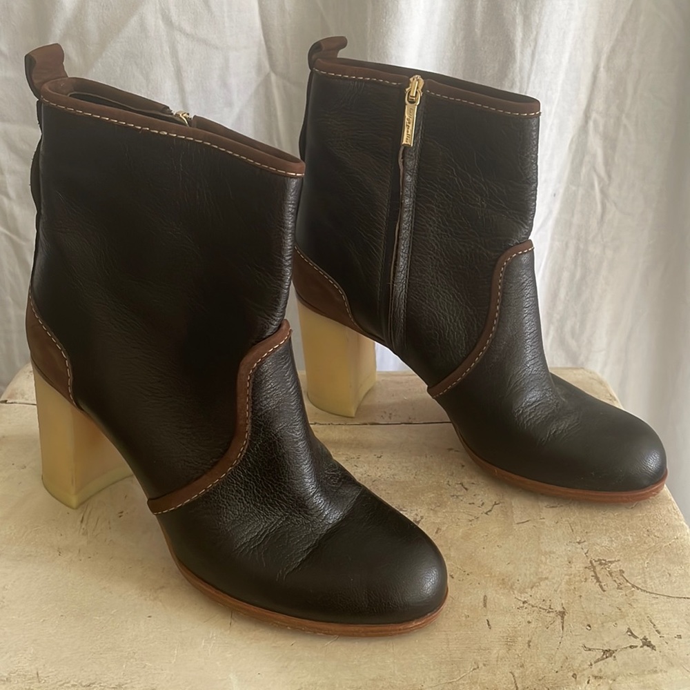 Leather and Suede Heeled Bootie